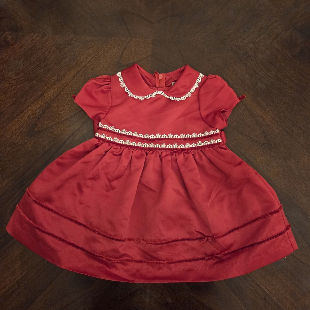 George Red Baby Dress with Lace Detail